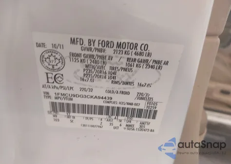 2012 Ford Escape Xlt z USA, uszkodzony, nr VIN 1FMCU9DG3CKA94439